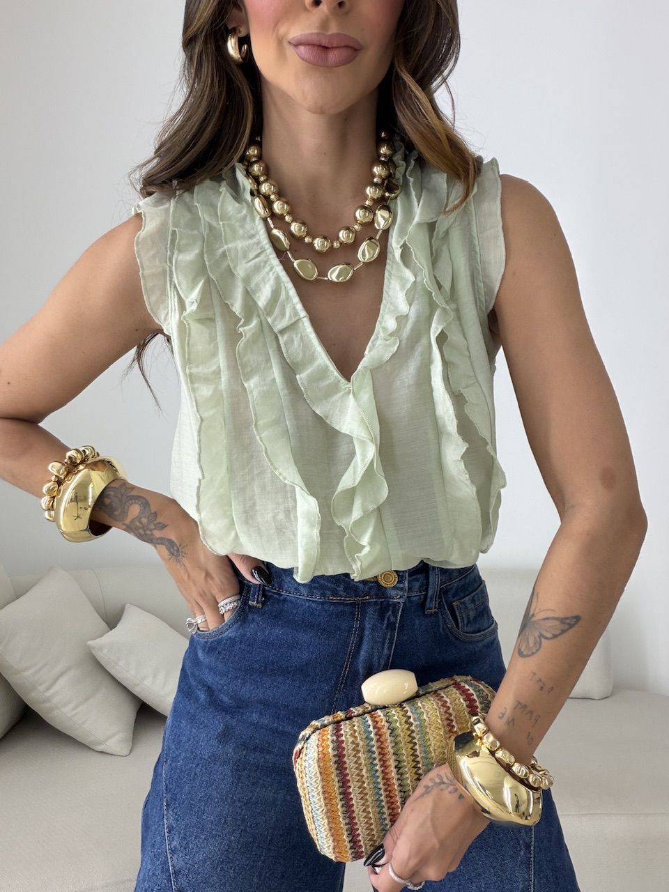 BLUSA CLARICE BABADOS VERDE