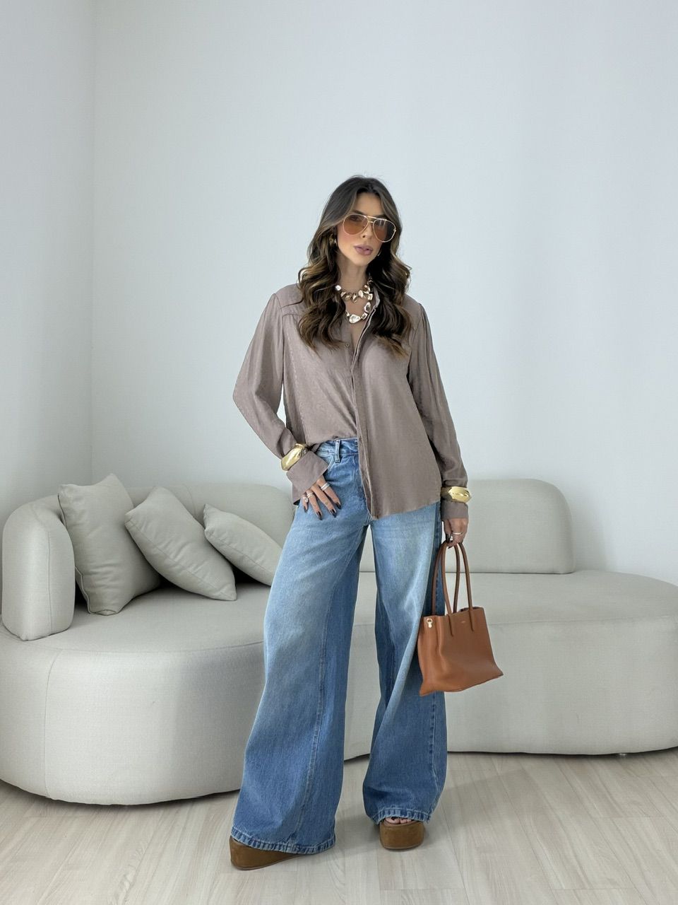 CAMISA SILVANA ANIMAL PRINT CAQUI