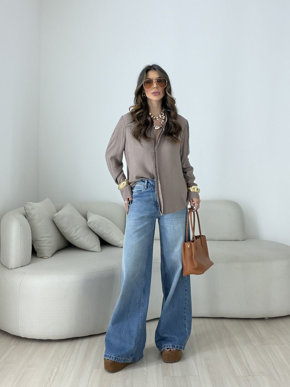 CAMISA SILVANA ANIMAL PRINT CAQUI