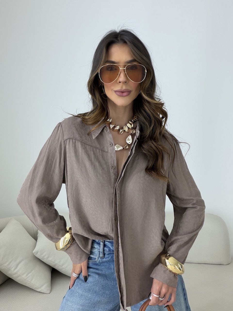 CAMISA SILVANA ANIMAL PRINT CAQUI