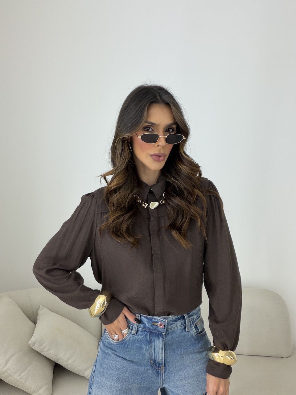 CAMISA SILVANA ANIMAL PRINT MARROM - 0080350054 - CAROLLA FERRARO