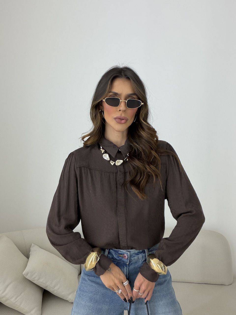 CAMISA SILVANA ANIMAL PRINT MARROM