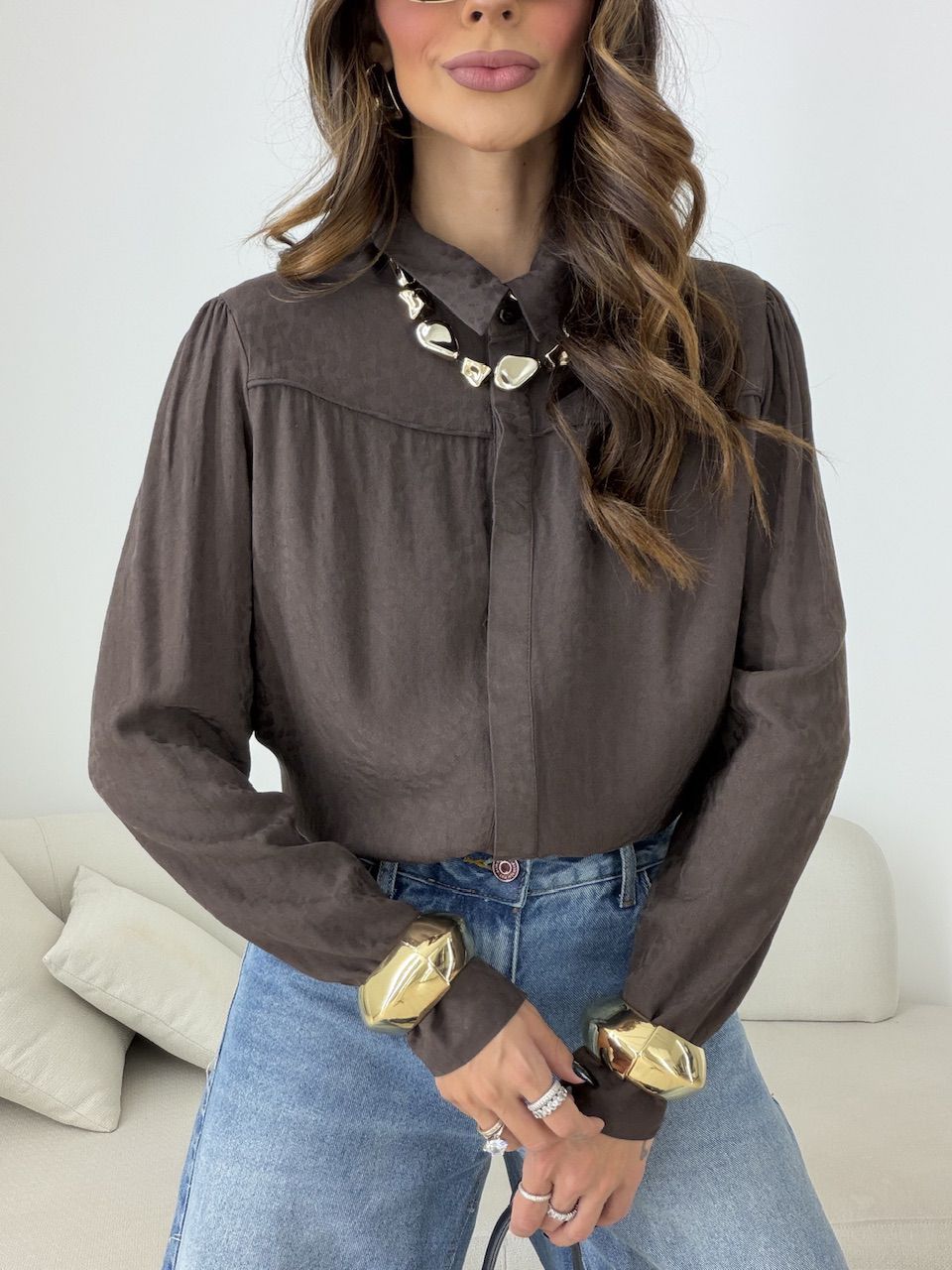 CAMISA SILVANA ANIMAL PRINT MARROM