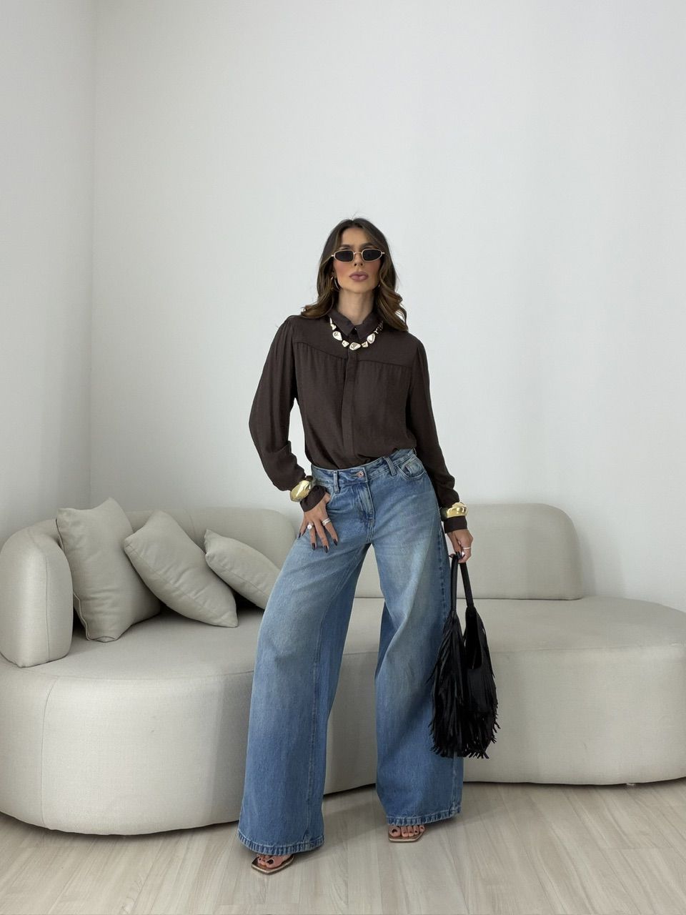 CAMISA SILVANA ANIMAL PRINT MARROM
