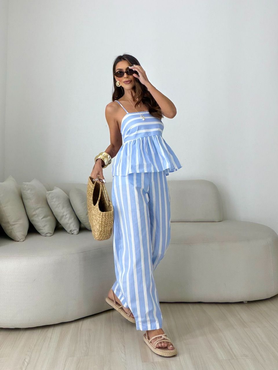 Conjunto Camila 02 Listrado Azul