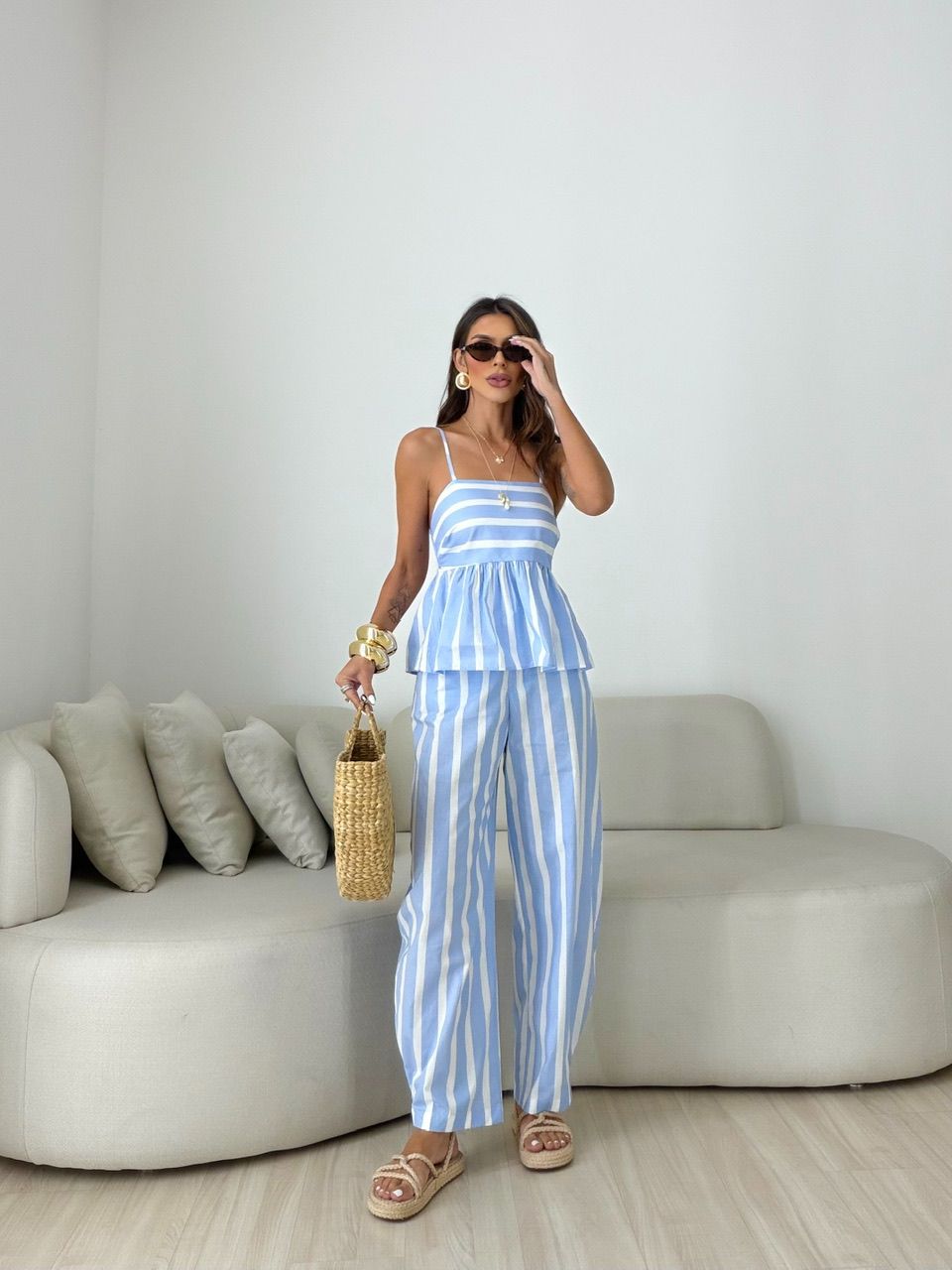 Conjunto Camila 02 Listrado Azul