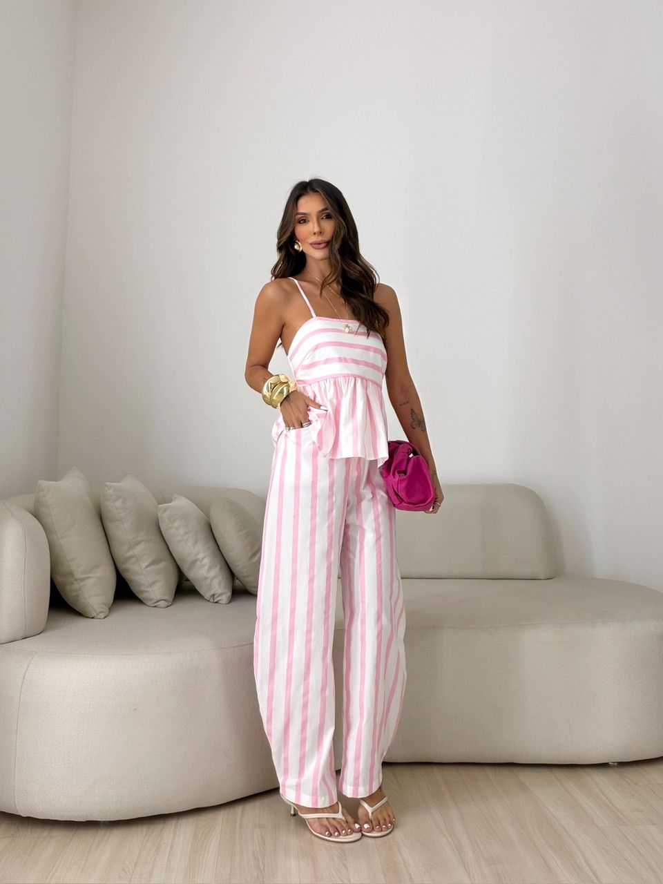 Conjunto Camila 02 Listrado Rosa