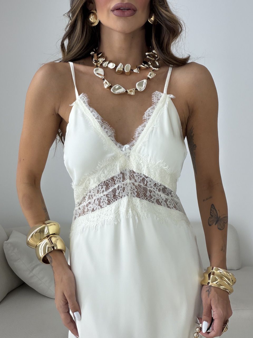 VESTIDO ERICA ACETINADO MARFIM