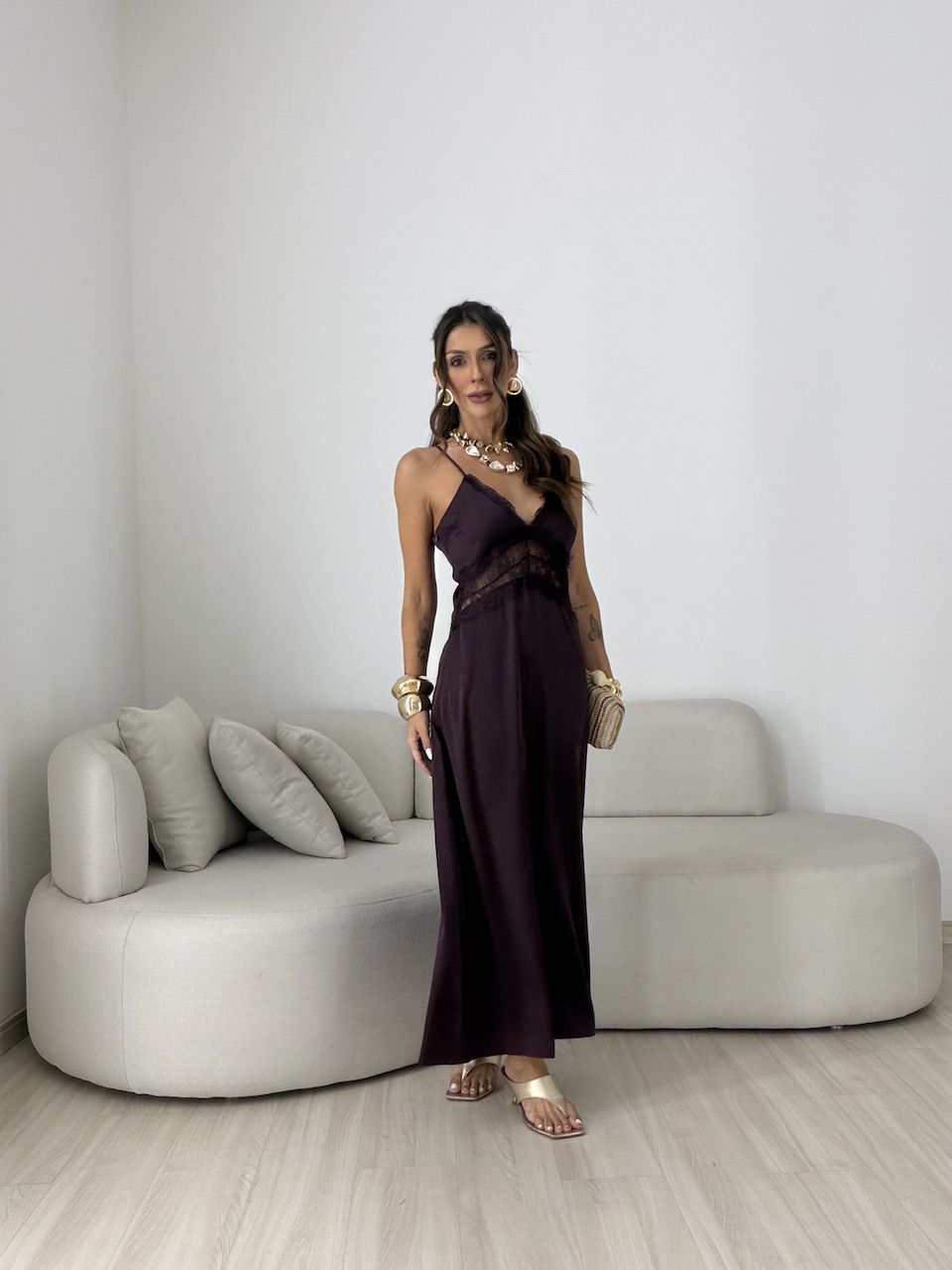 VESTIDO ERICA ACETINADO UVA - 0080540015 - CAROLLA FERRARO