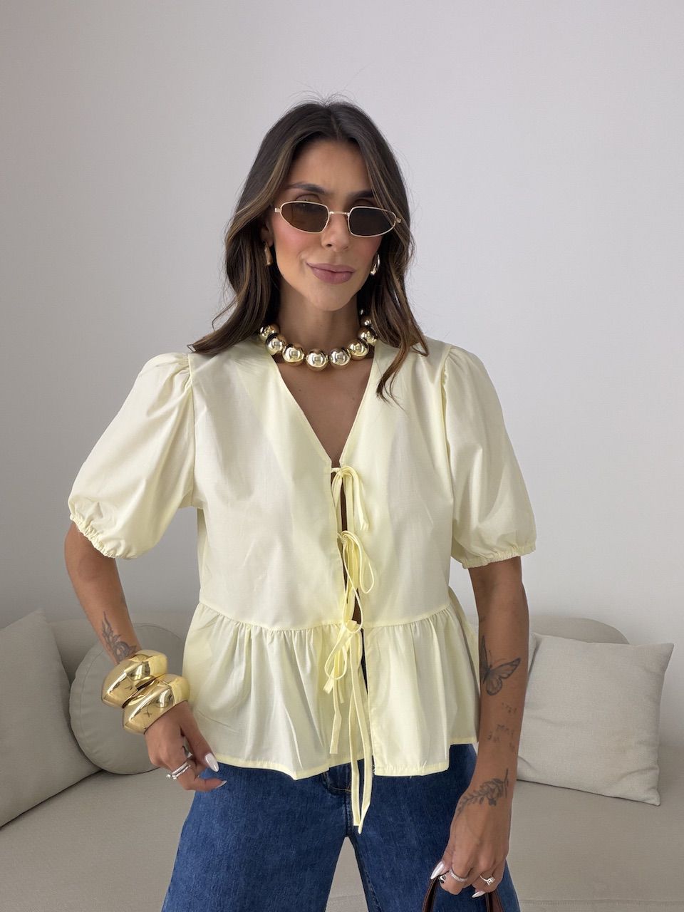 BLUSA MAFER AMARRAÇÃO AMARELA - 0081430112 - CAROLLA FERRARO