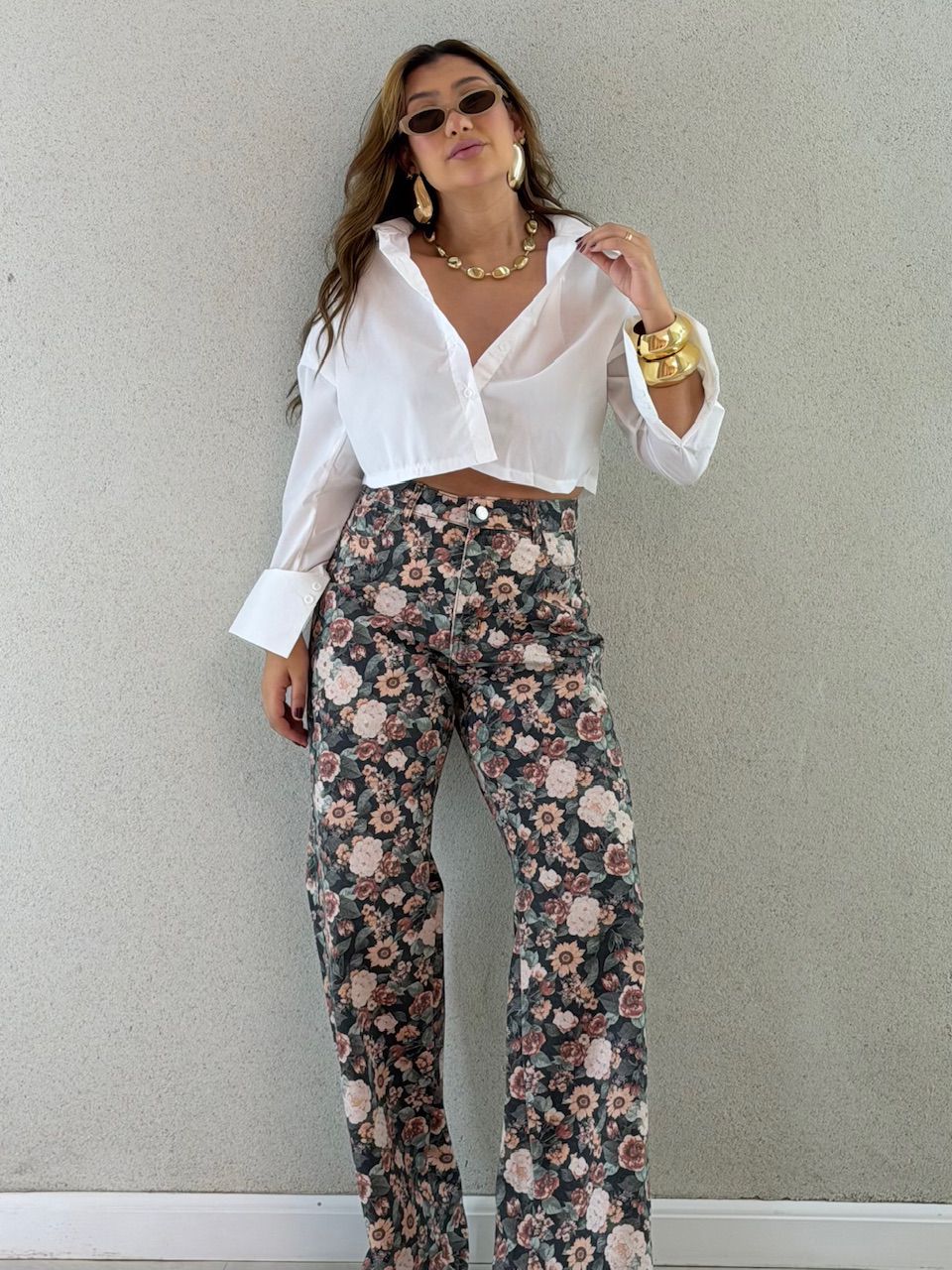 CALÇA MELISSA FLORAL ESCURA