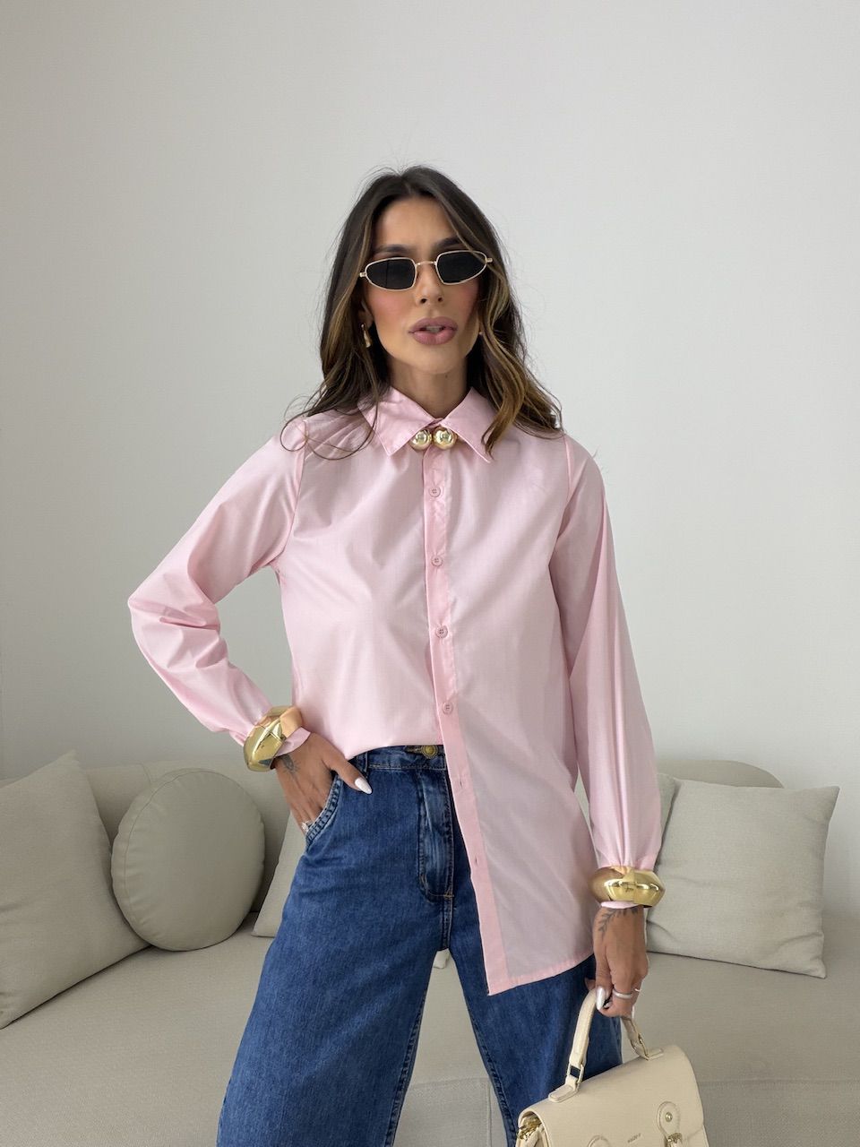 CAMISA ANA CLAUDIA BASIC ROSA - 0081440031 - CAROLLA FERRARO