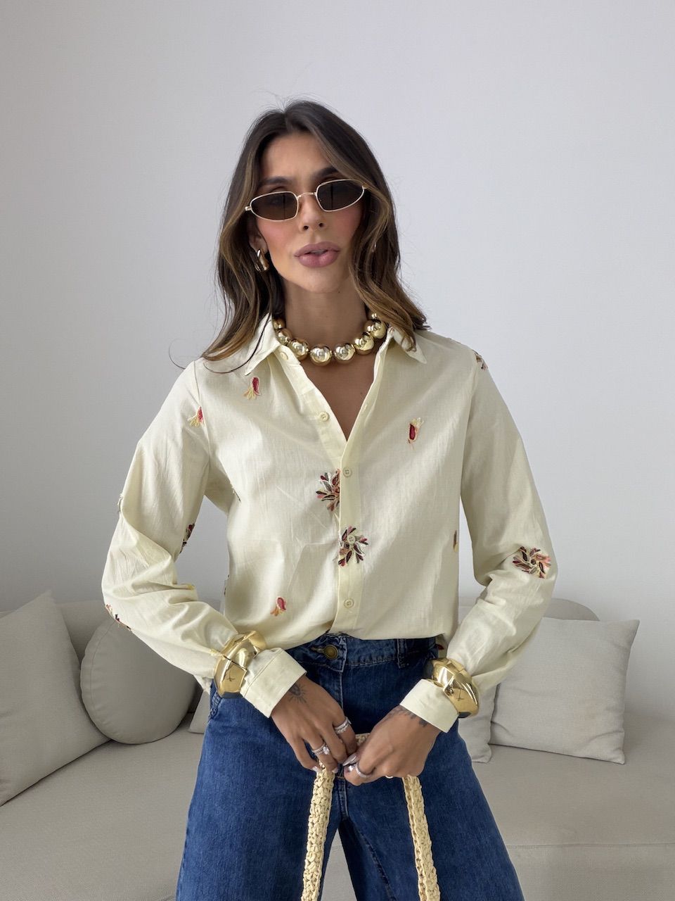 CAMISA RITA BORDADA AREIA