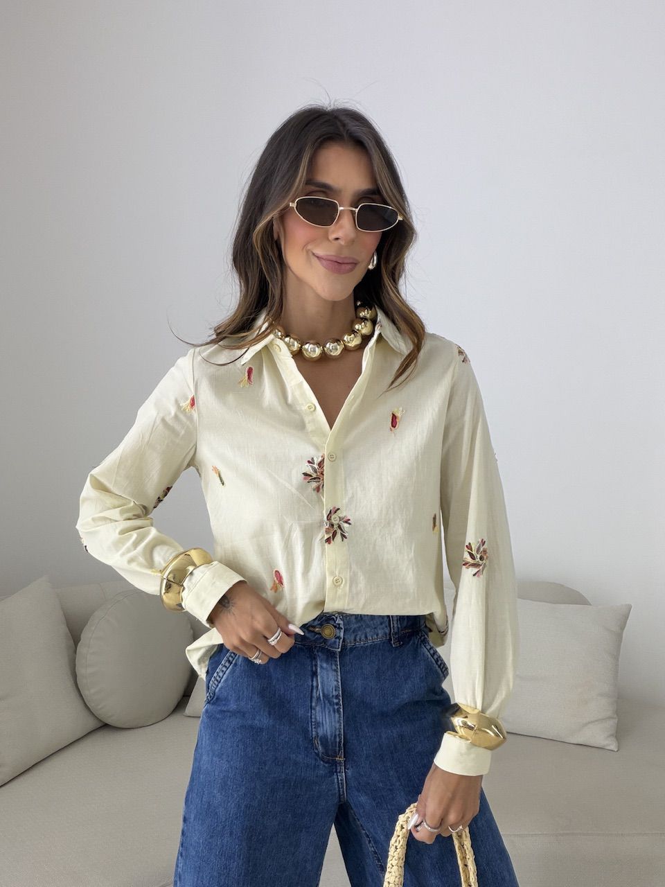 CAMISA RITA BORDADA AREIA