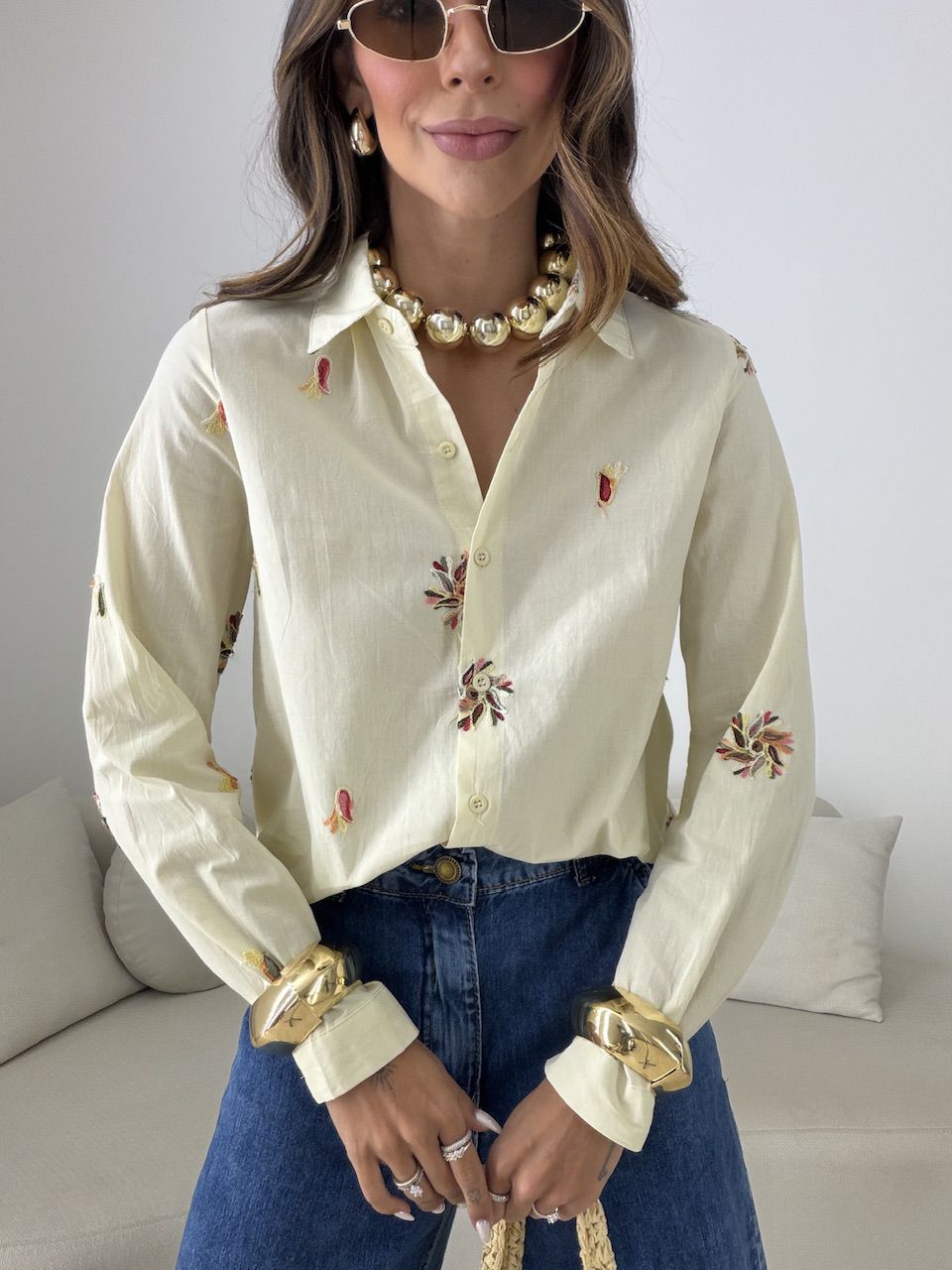 CAMISA RITA BORDADA AREIA