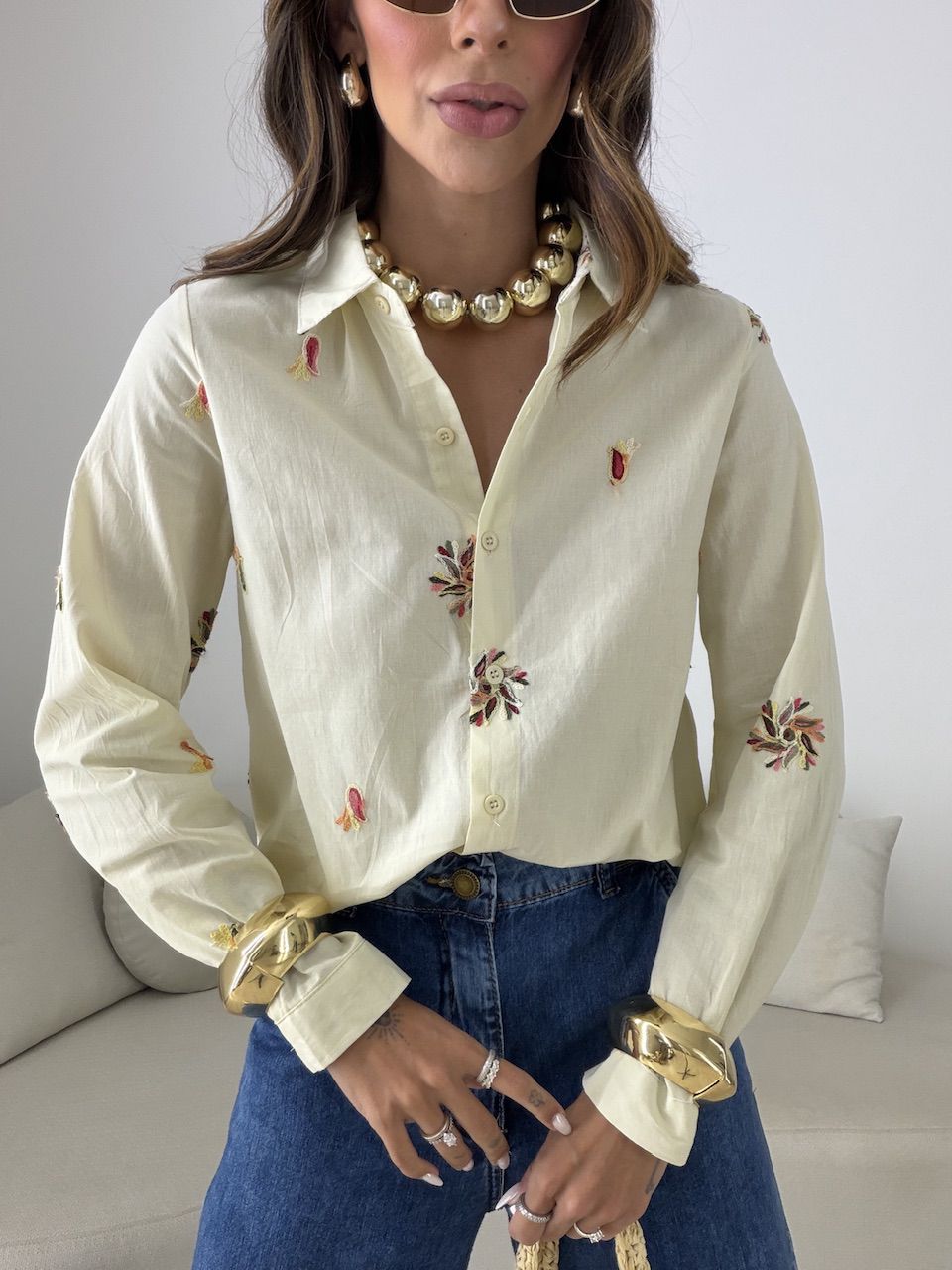CAMISA RITA BORDADA AREIA