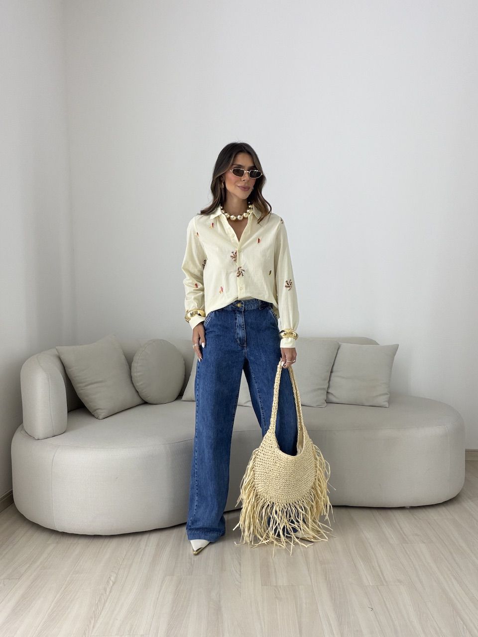 CAMISA RITA BORDADA AREIA
