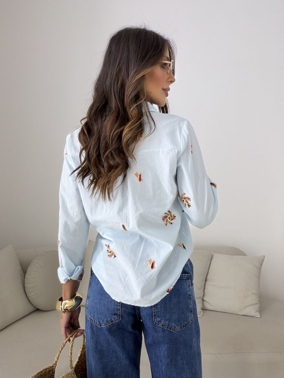 CAMISA RITA BORDADA AZUL