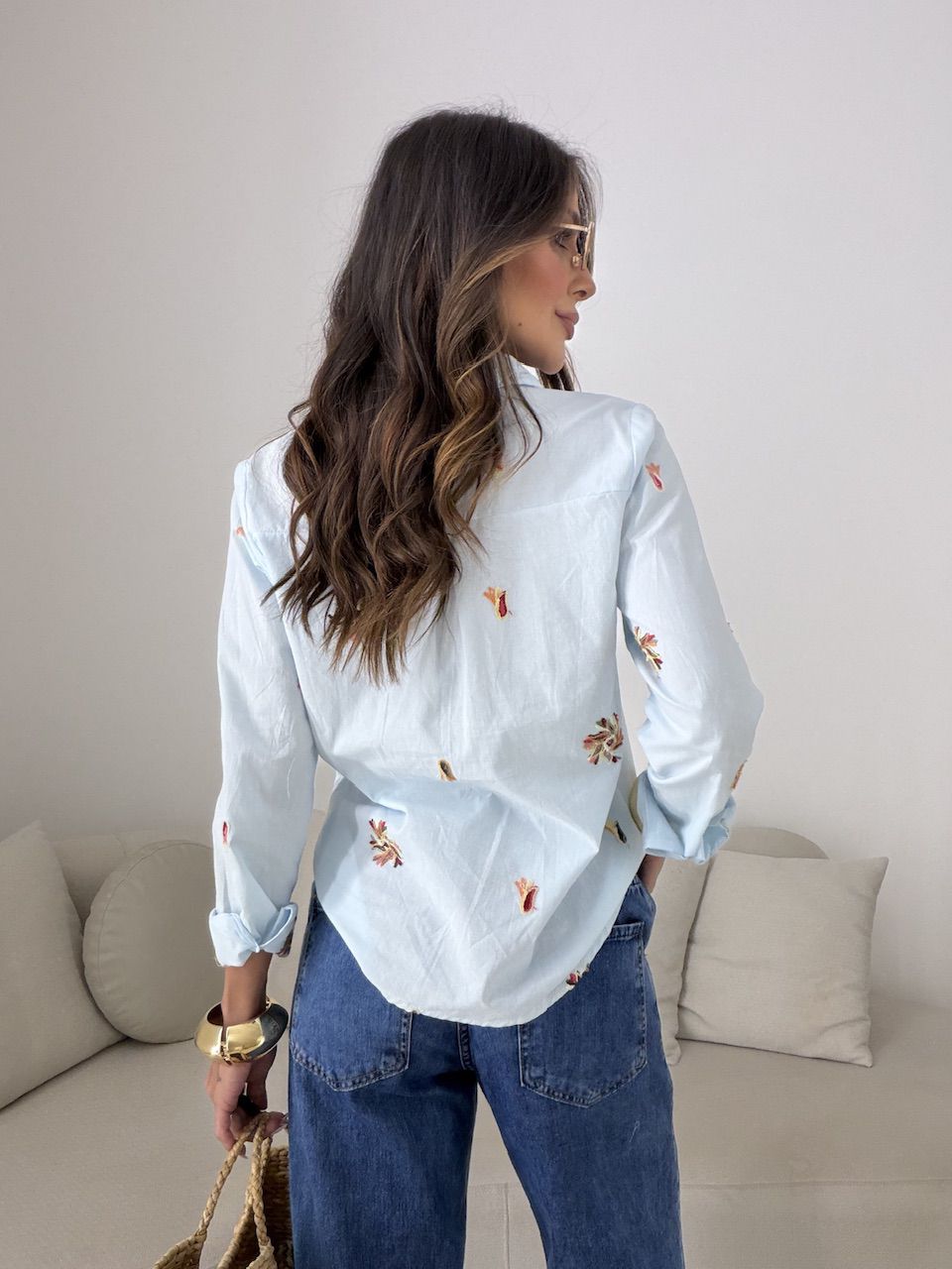 CAMISA RITA BORDADA AZUL
