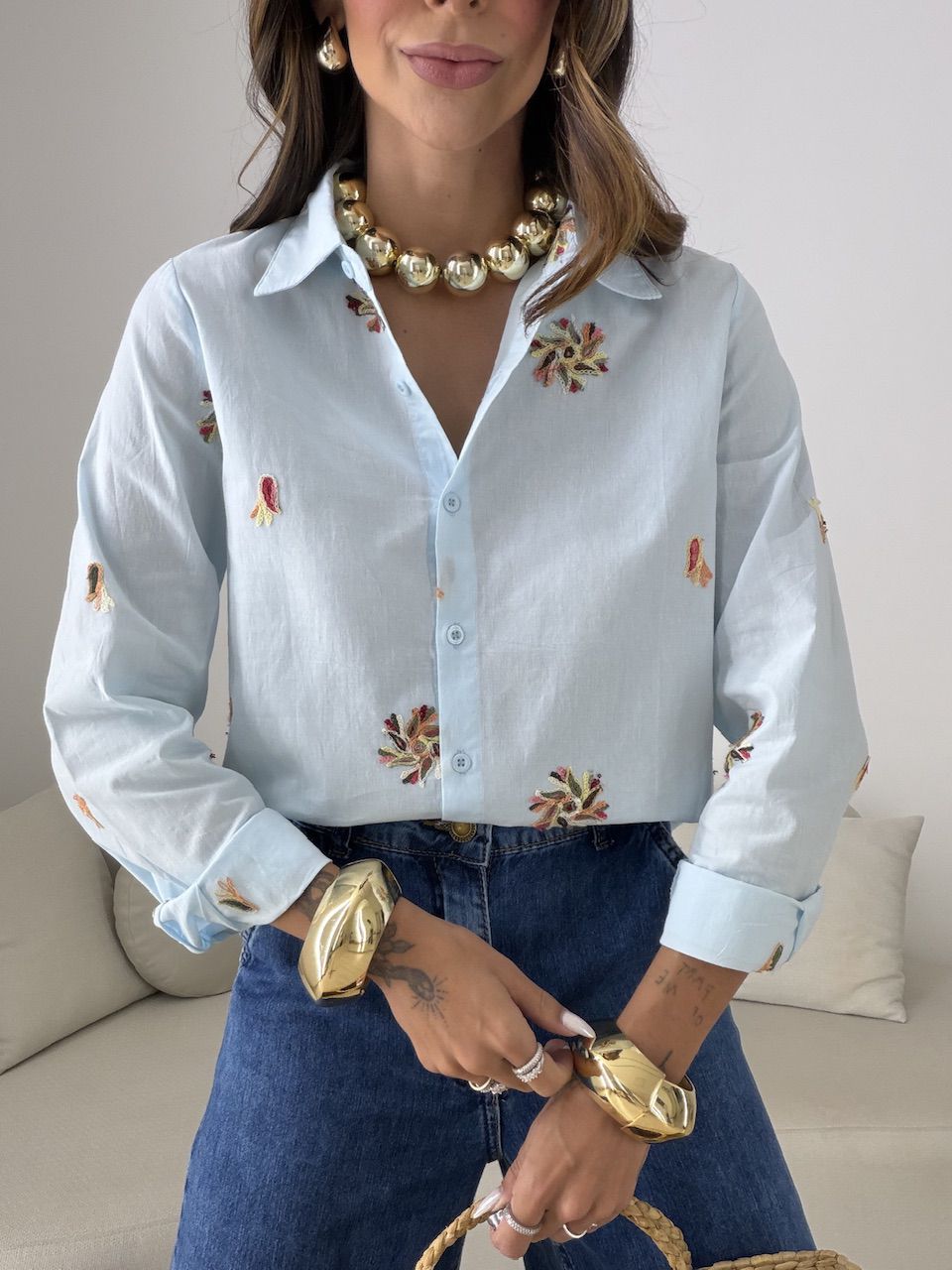 CAMISA RITA BORDADA AZUL