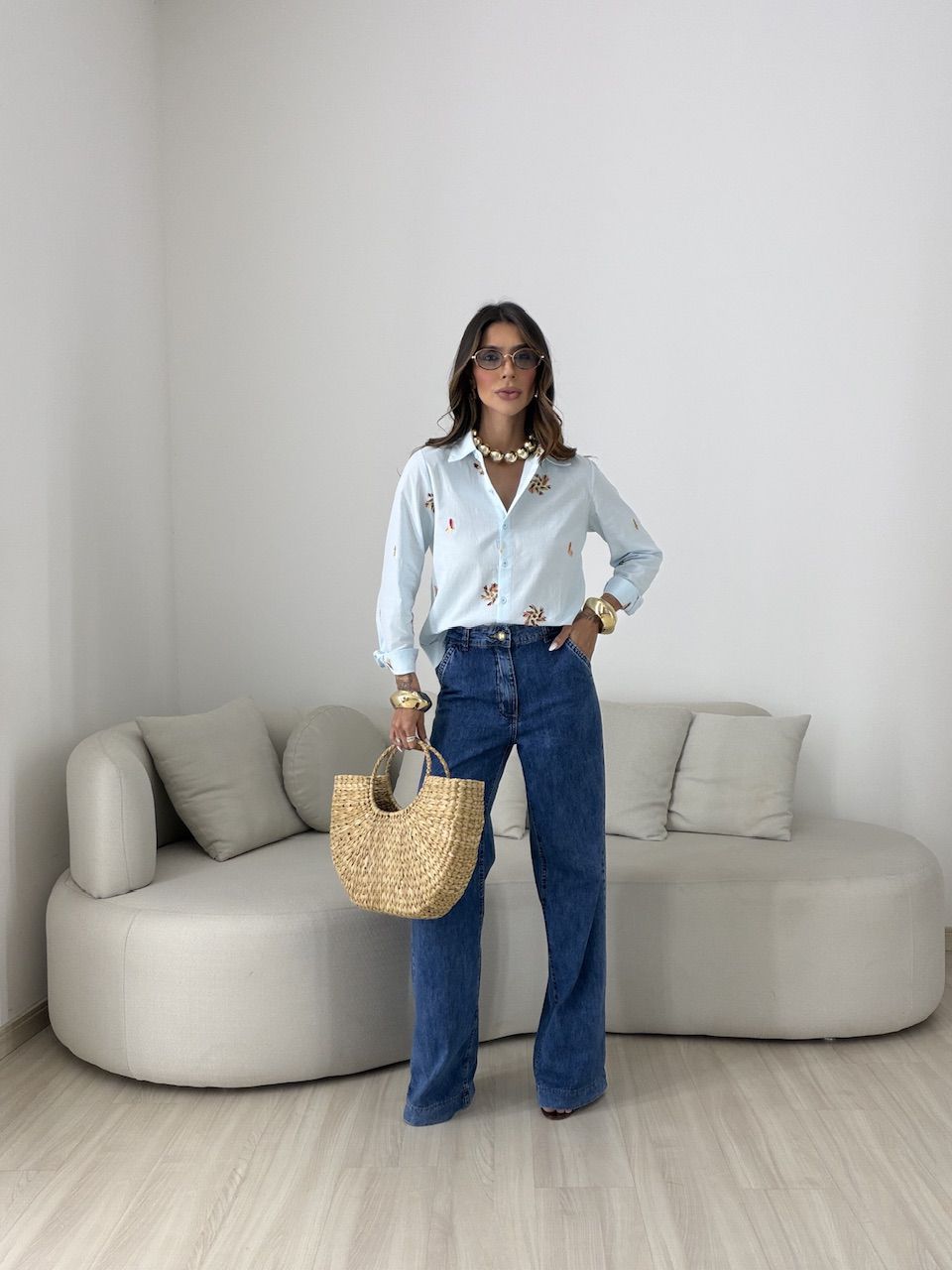 CAMISA RITA BORDADA AZUL