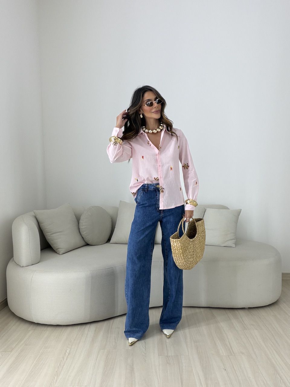 CAMISA RITA BORDADA ROSA