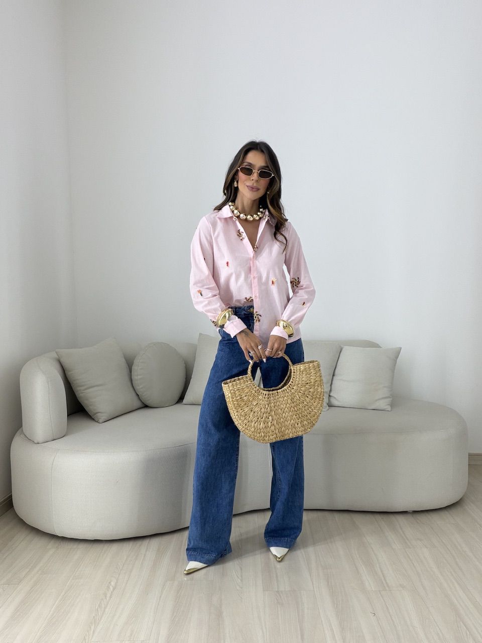 CAMISA RITA BORDADA ROSA