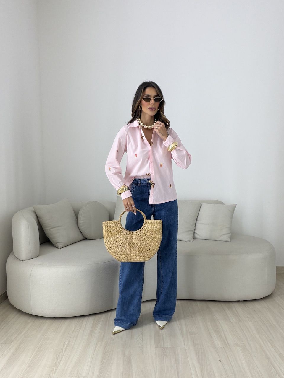 CAMISA RITA BORDADA ROSA