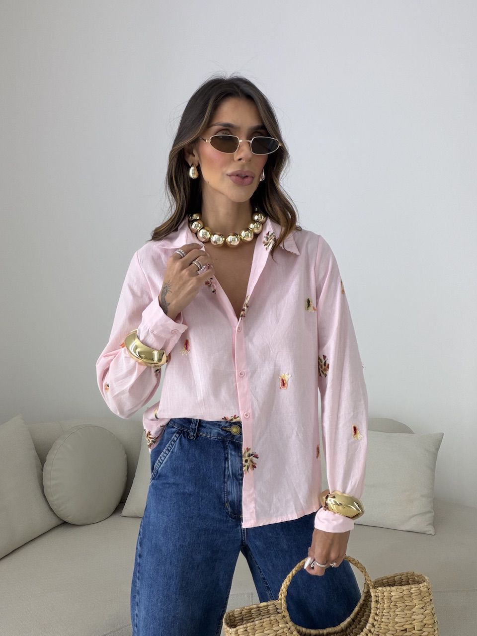 CAMISA RITA BORDADA ROSA