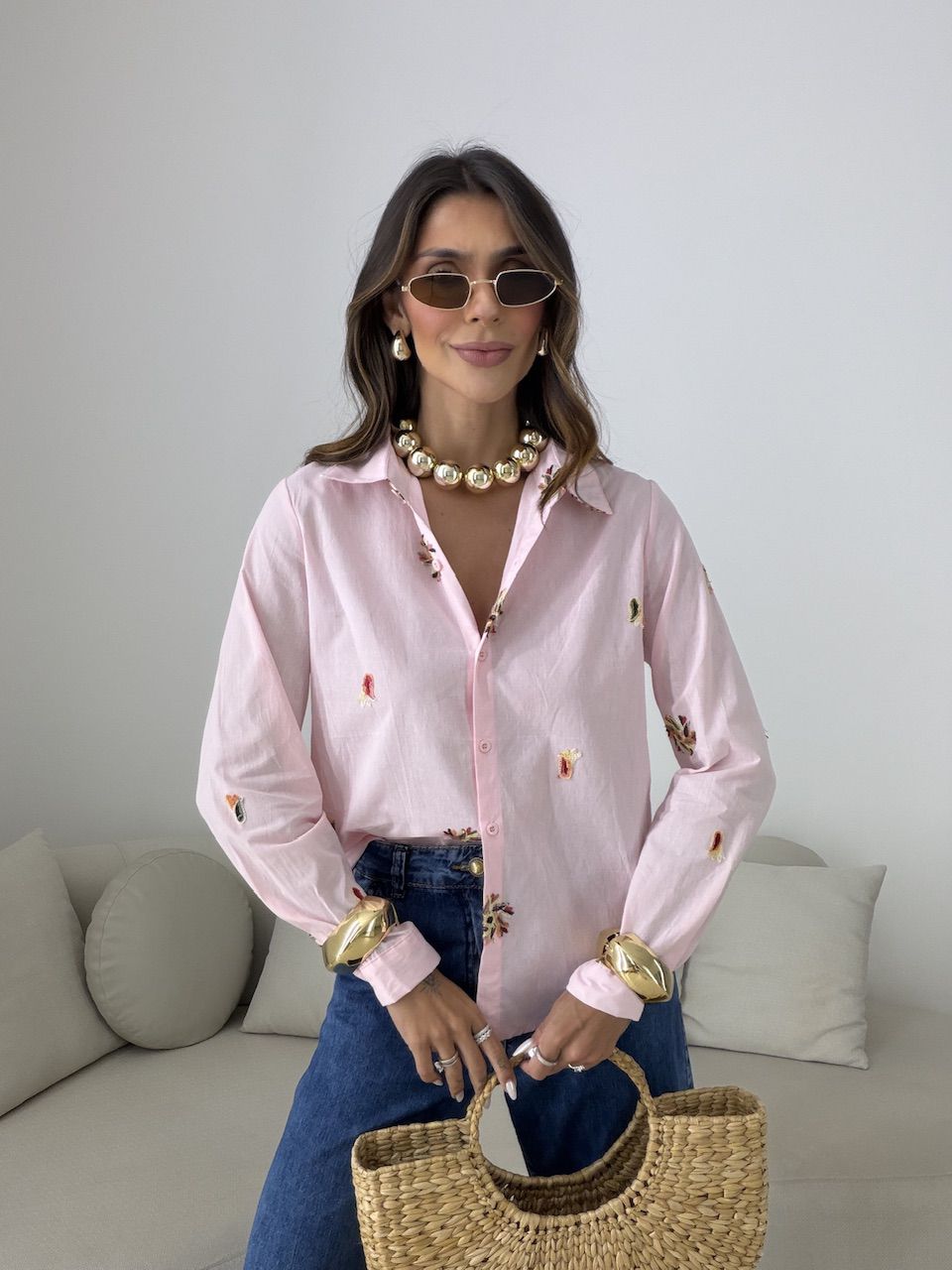 CAMISA RITA BORDADA ROSA