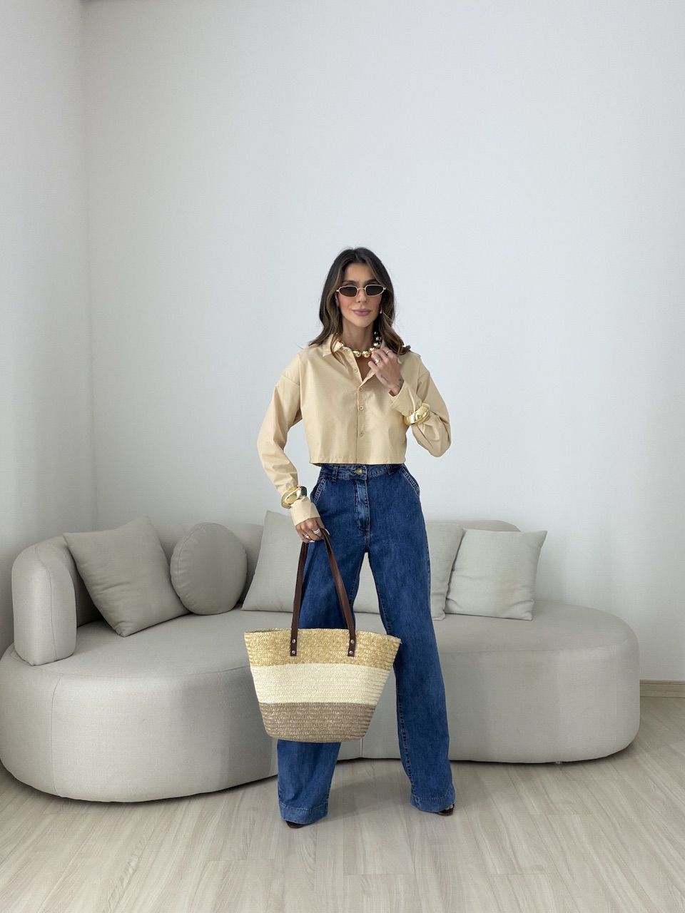 CAMISA VERÔNICA CROPPED NUDE