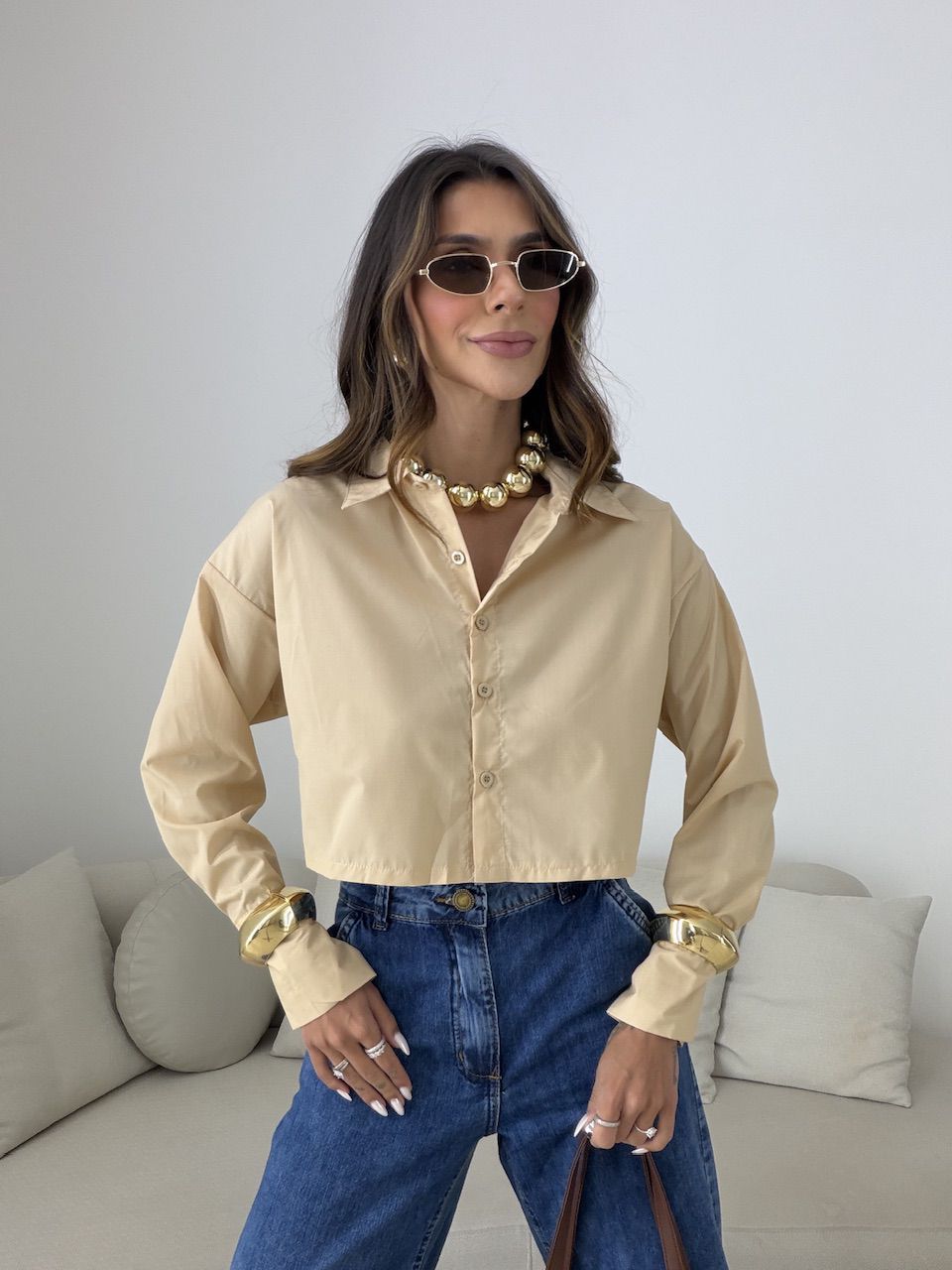 CAMISA VERÔNICA CROPPED NUDE - 0081460049 - CAROLLA FERRARO