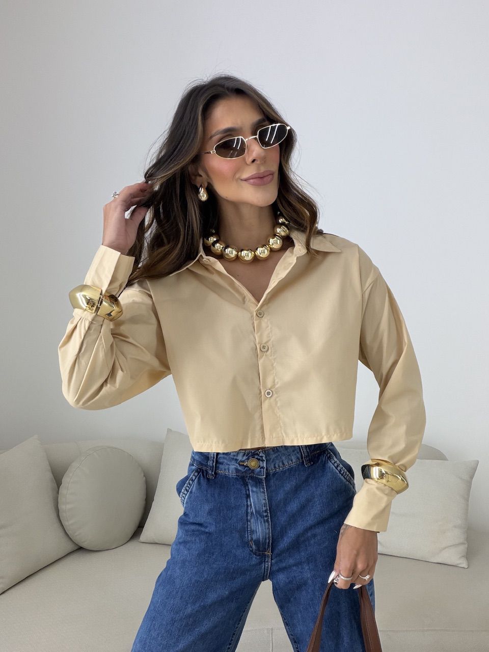 CAMISA VERÔNICA CROPPED NUDE