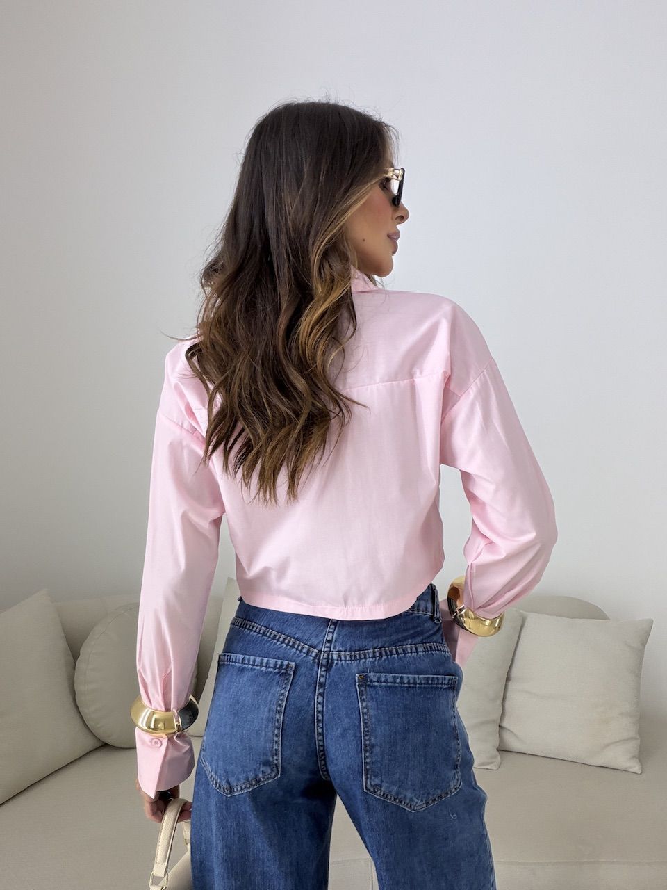 CAMISA VERÔNICA CROPPED ROSA
