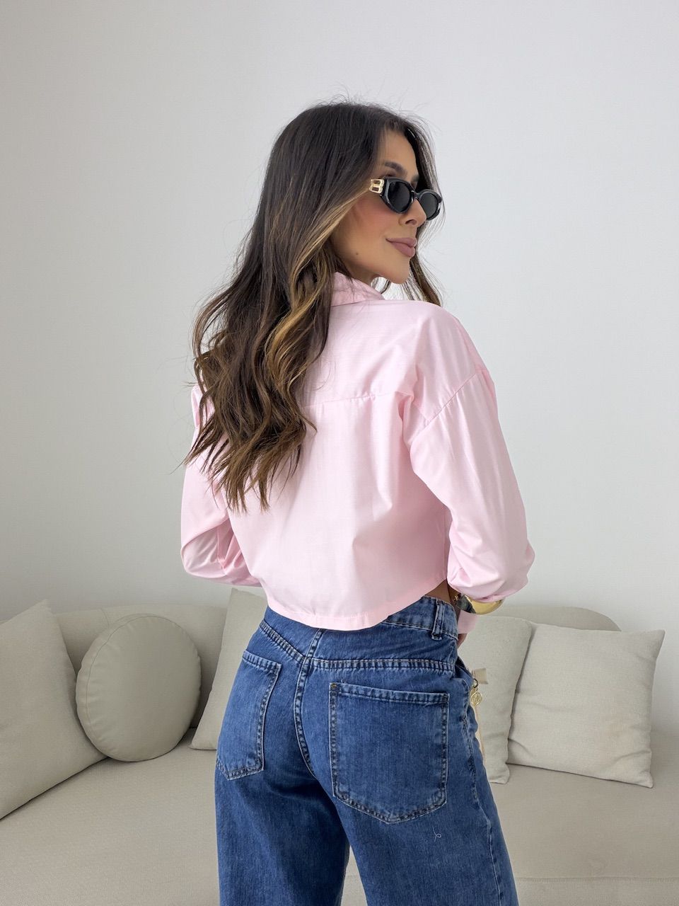 CAMISA VERÔNICA CROPPED ROSA