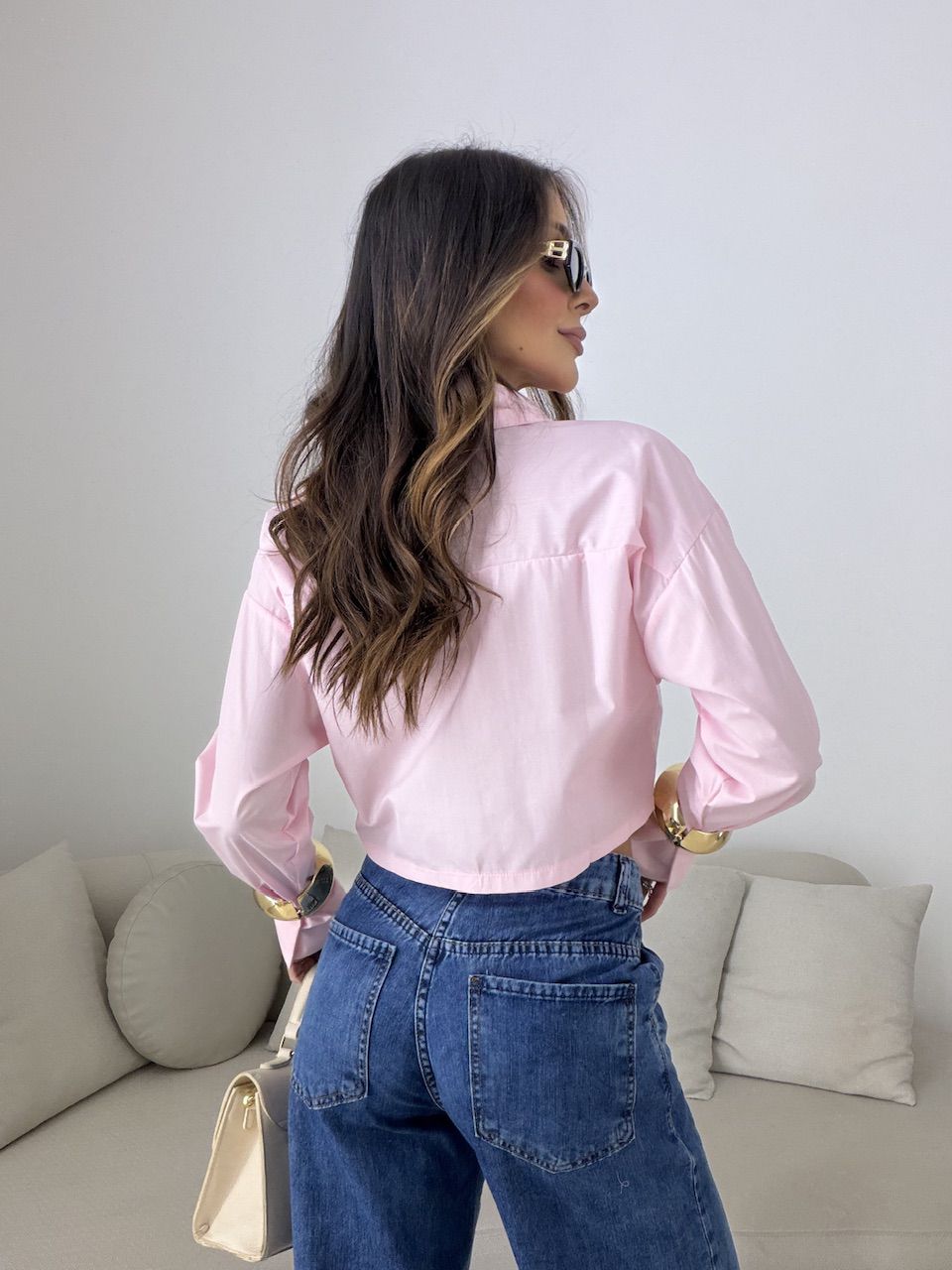 CAMISA VERÔNICA CROPPED ROSA