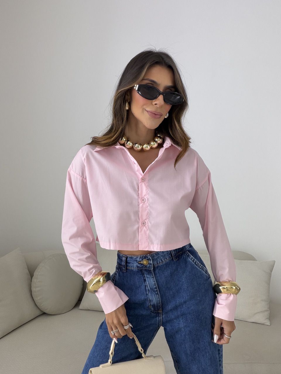 CAMISA VERÔNICA CROPPED ROSA