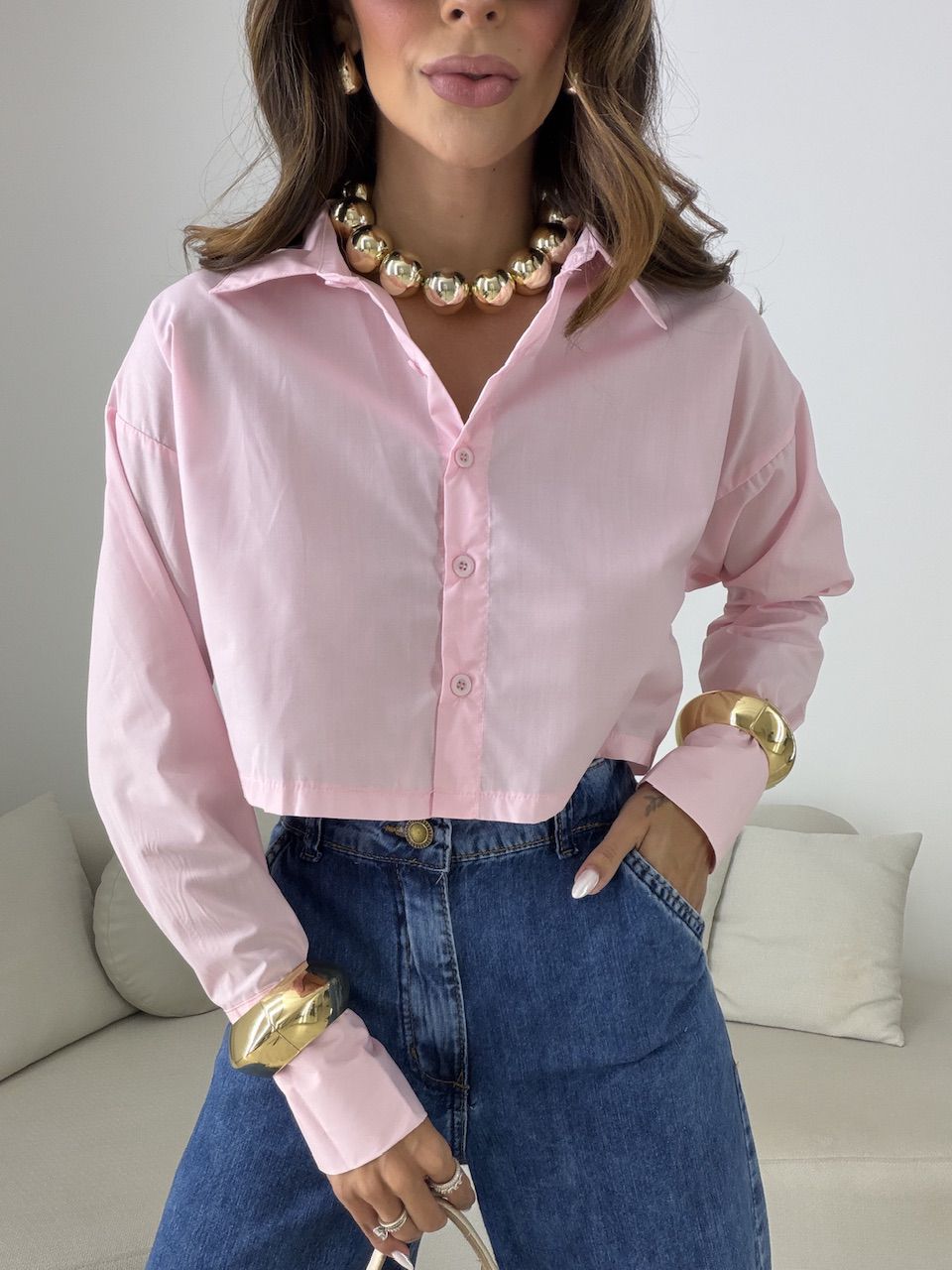 CAMISA VERÔNICA CROPPED ROSA