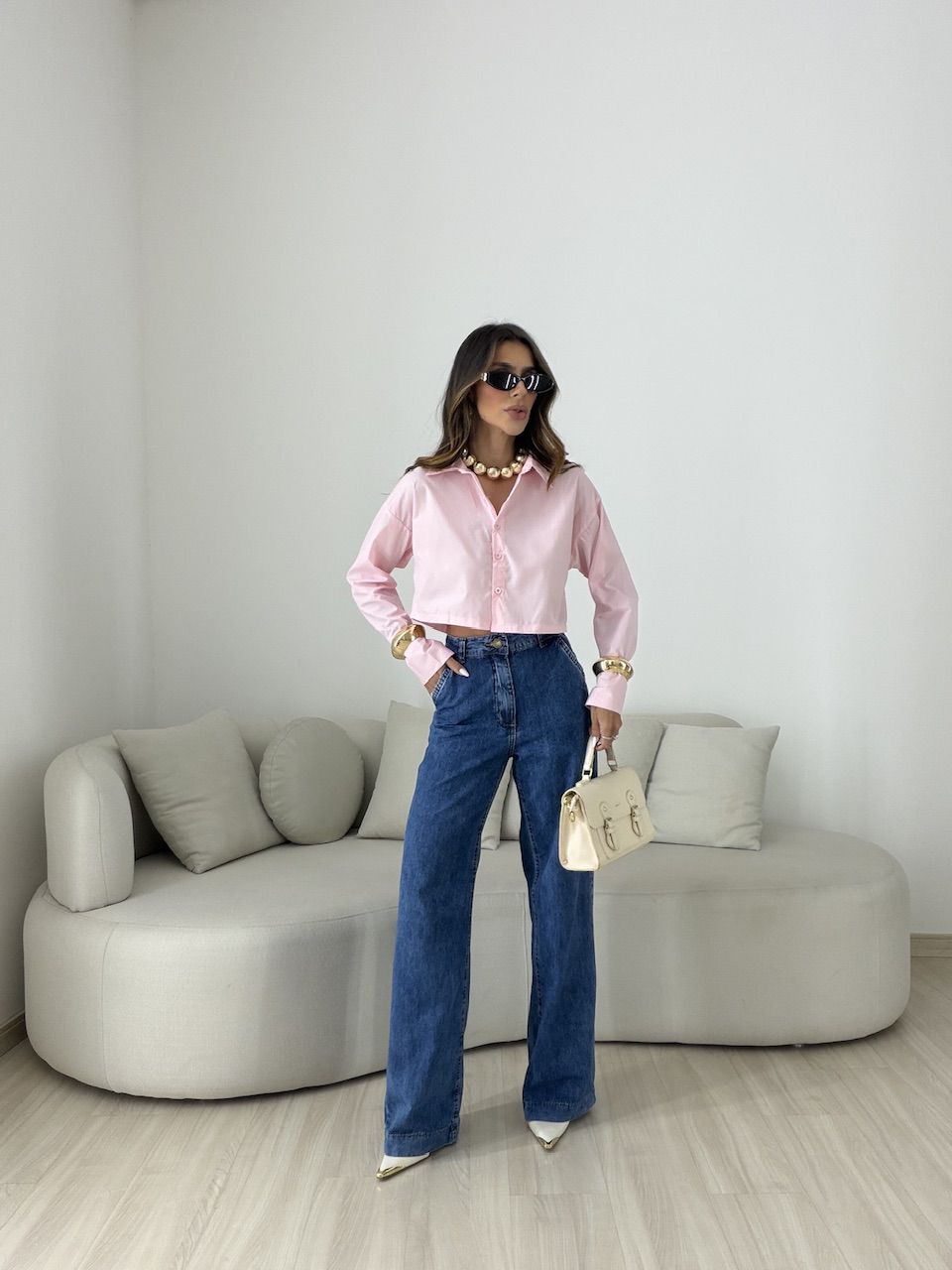 CAMISA VERÔNICA CROPPED ROSA