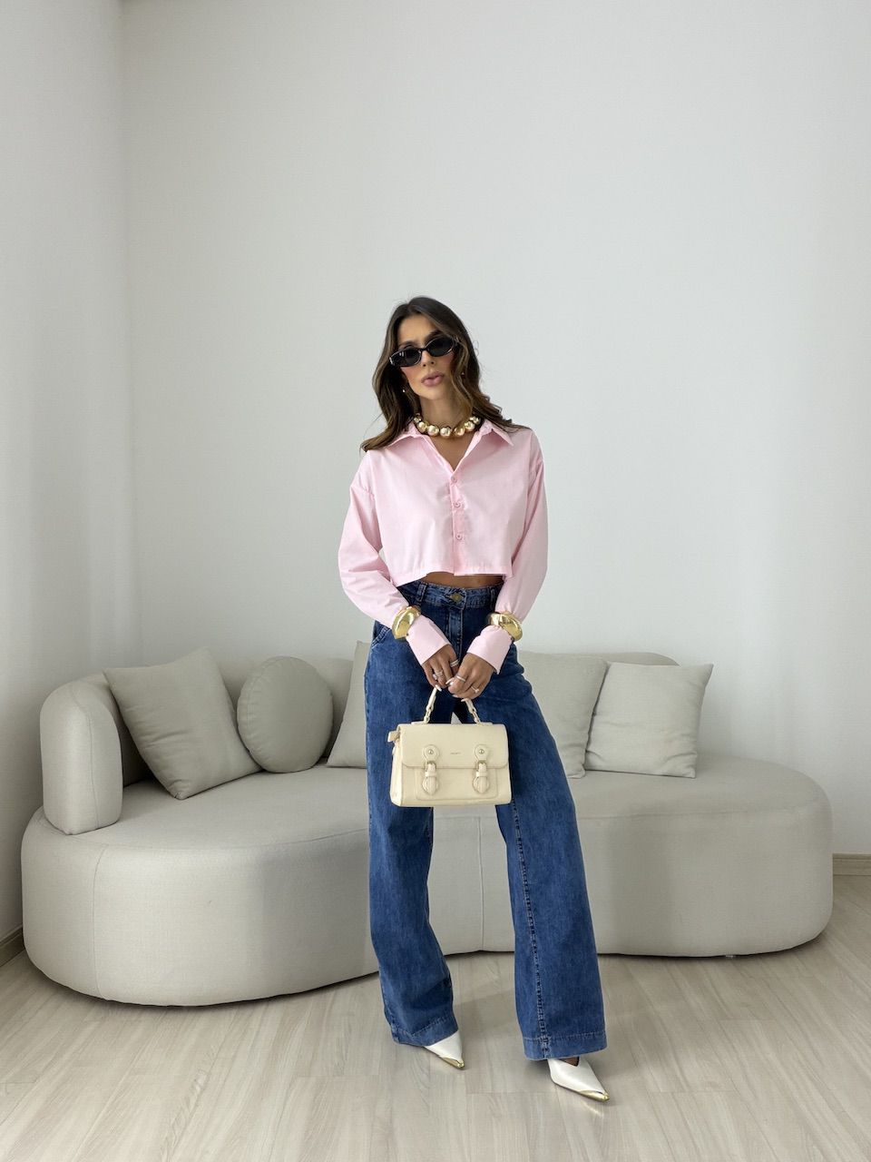 CAMISA VERÔNICA CROPPED ROSA