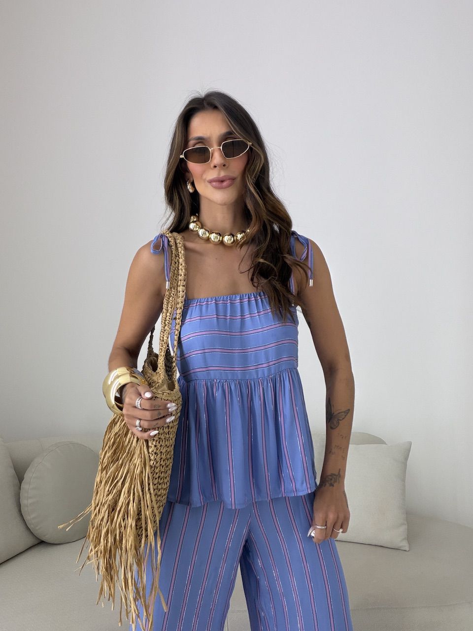 CONJUNTO ALICE LISTRADO AZUL