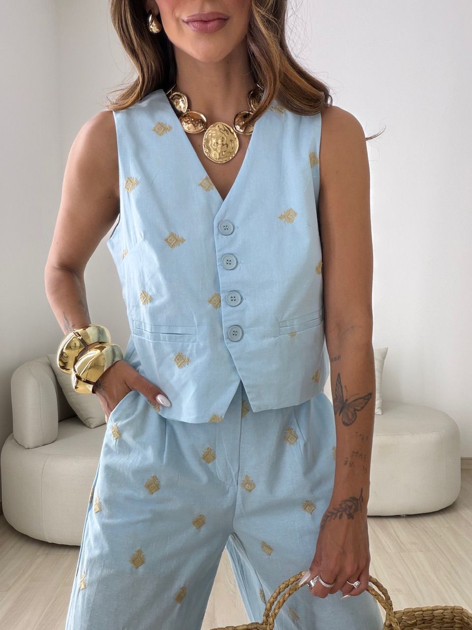 CONJUNTO GIOVANA BORDADO AZUL