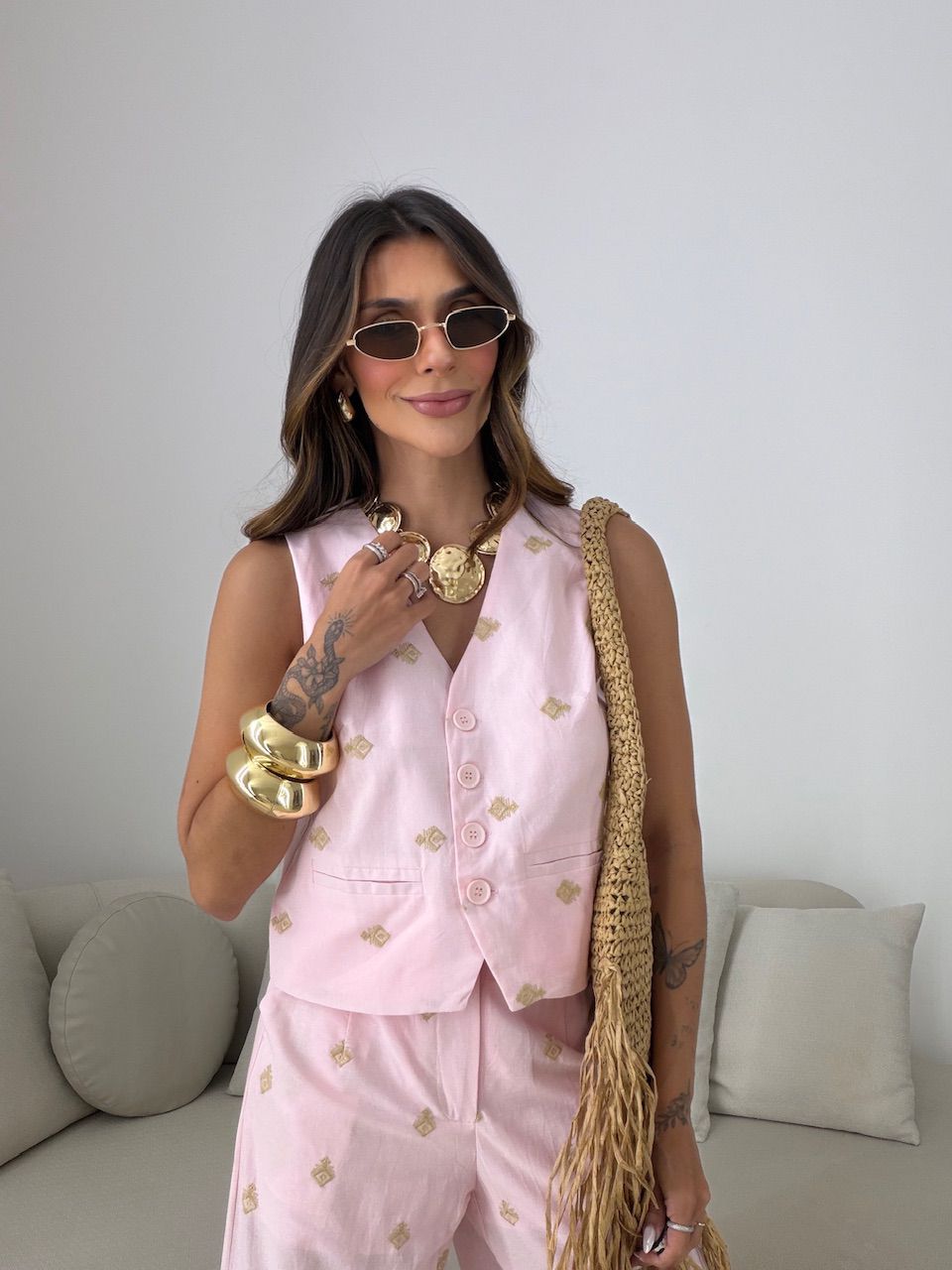 CONJUNTO GIOVANA BORDADO ROSA