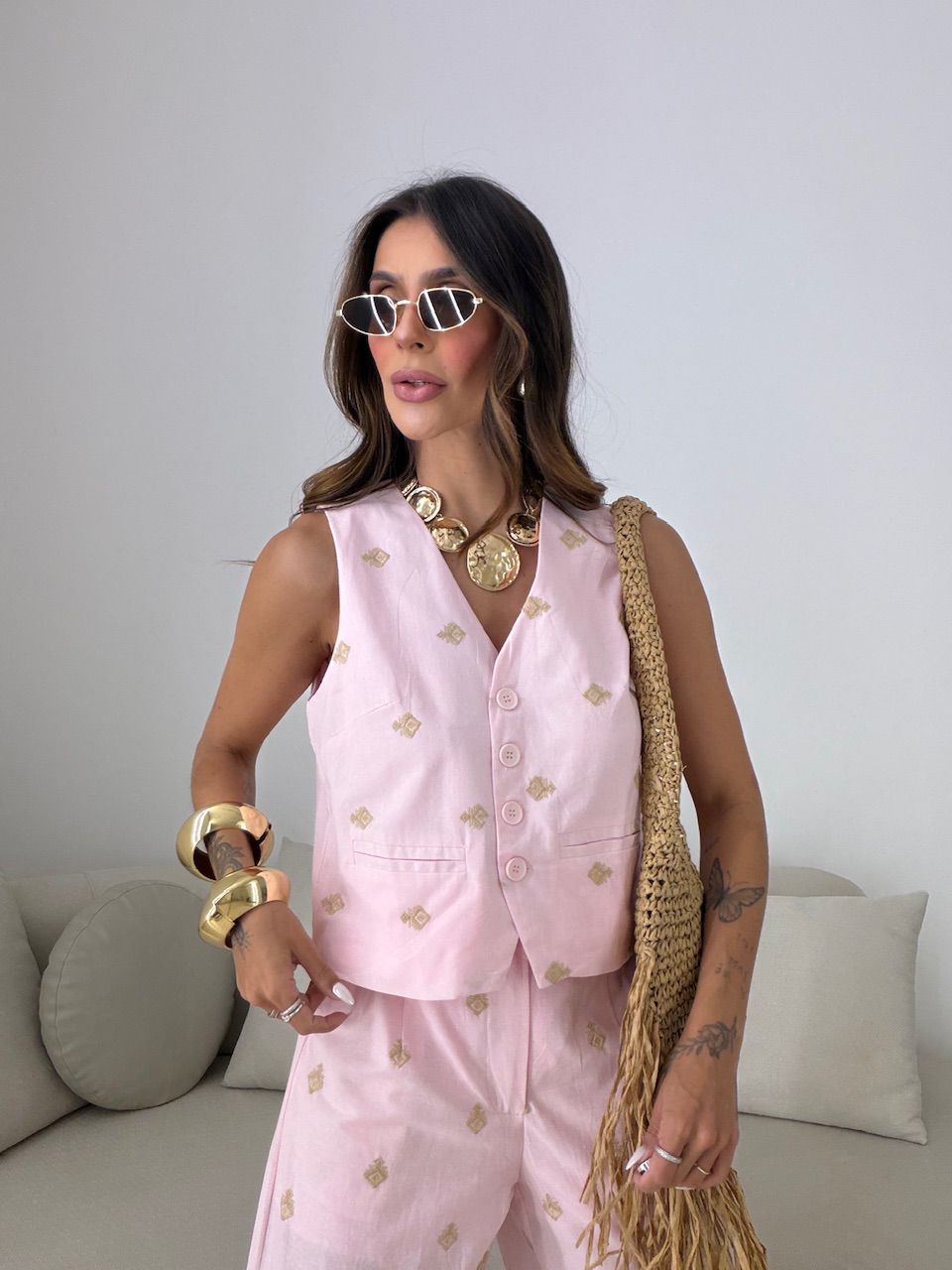 CONJUNTO GIOVANA BORDADO ROSA