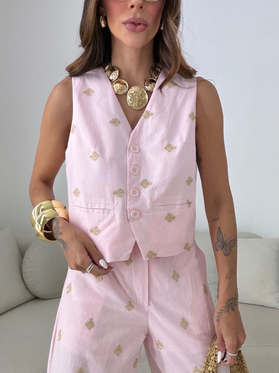CONJUNTO GIOVANA BORDADO ROSA
