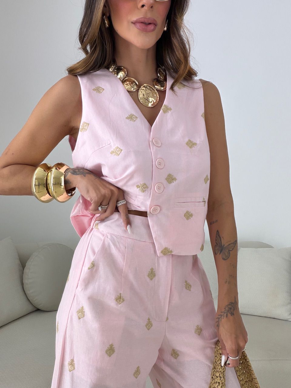 CONJUNTO GIOVANA BORDADO ROSA