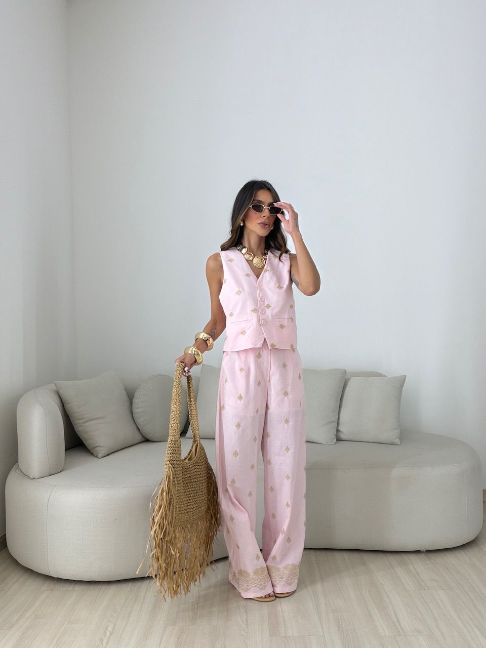 CONJUNTO GIOVANA BORDADO ROSA