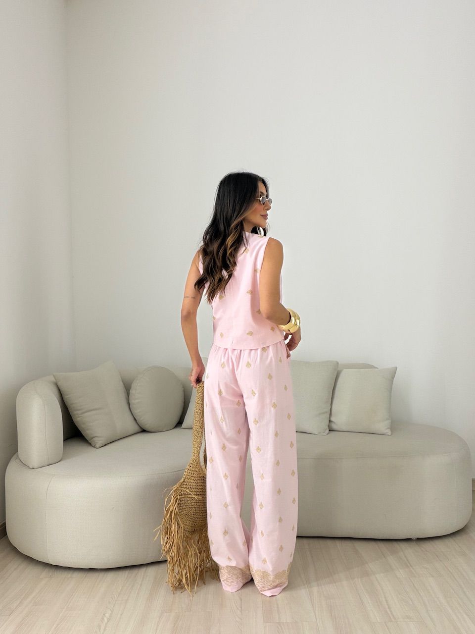 CONJUNTO GIOVANA BORDADO ROSA