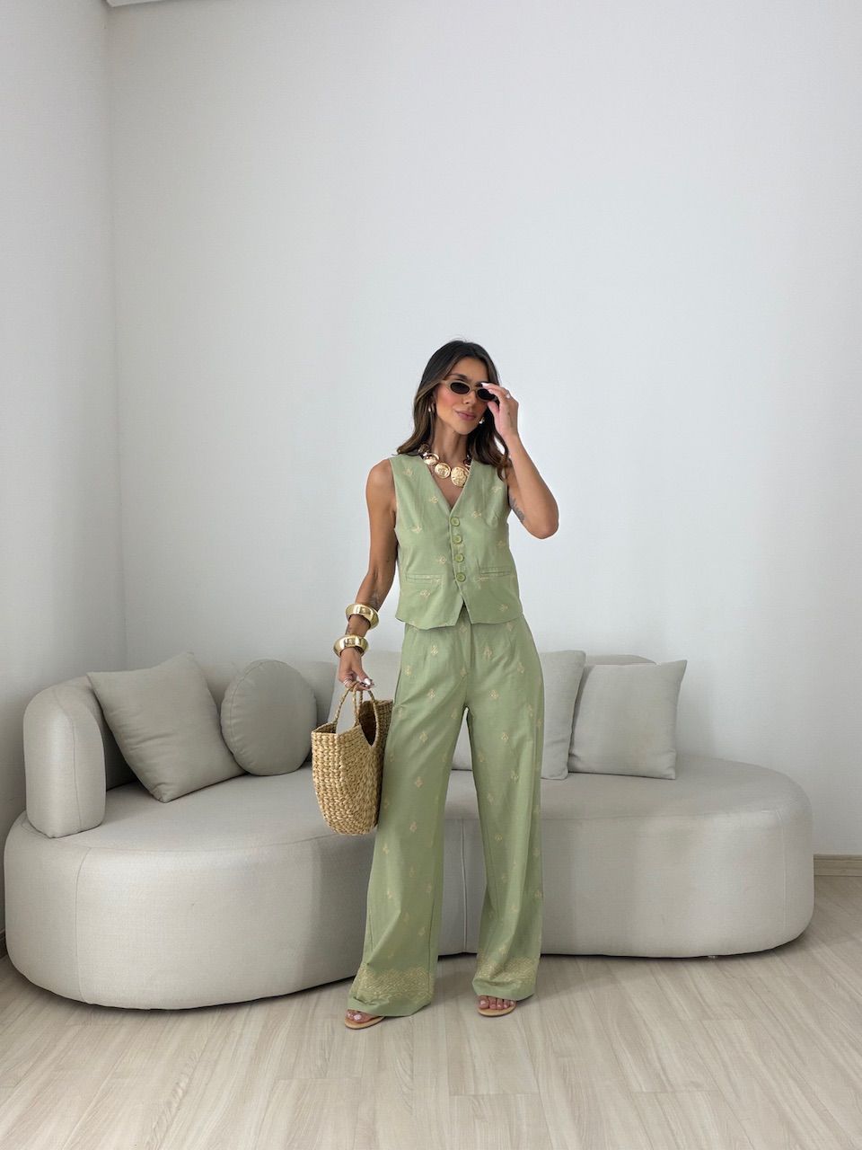 CONJUNTO GIOVANA BORDADO VERDE - 0081470014 - CAROLLA FERRARO