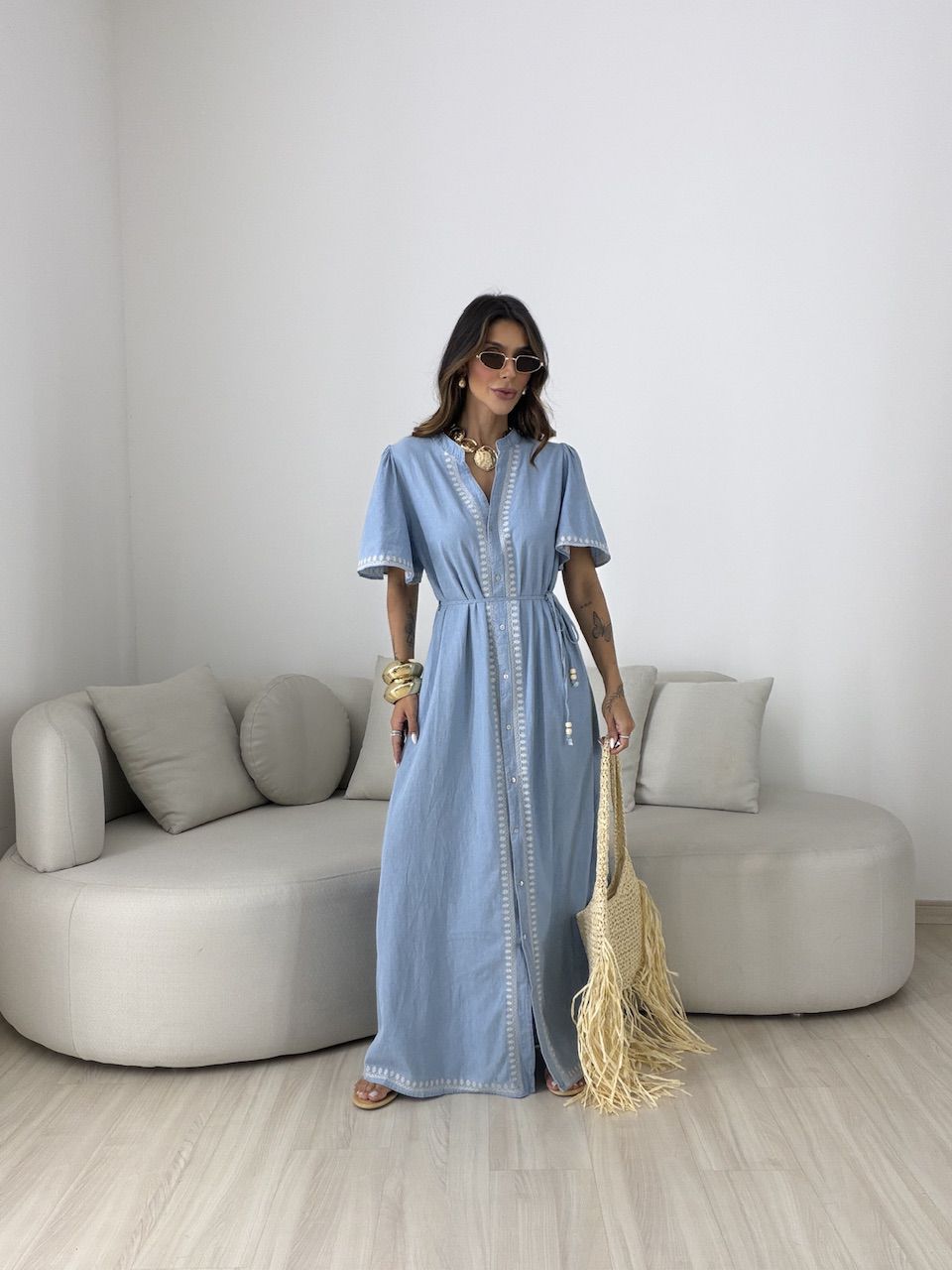 VESTIDO DANDARA LONGO AZUL CLARO - 0081480106 - CAROLLA FERRARO